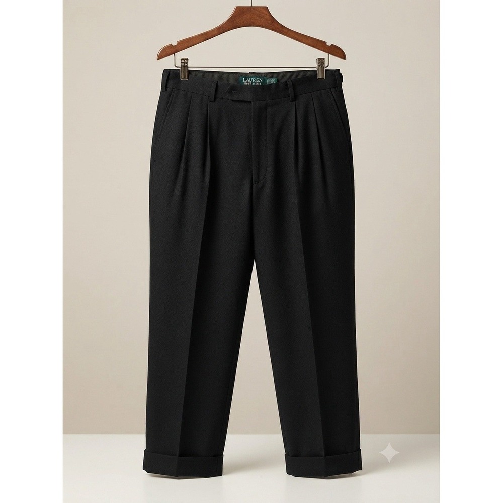 Lauren Ralph Lauren Mens 36x34 Black Flat Front Dress Pants Trousers Slacks